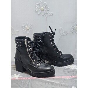 No Boundaries Womens Size 7 Black Boots Side Zippers Studded Hiker Chunky Biker